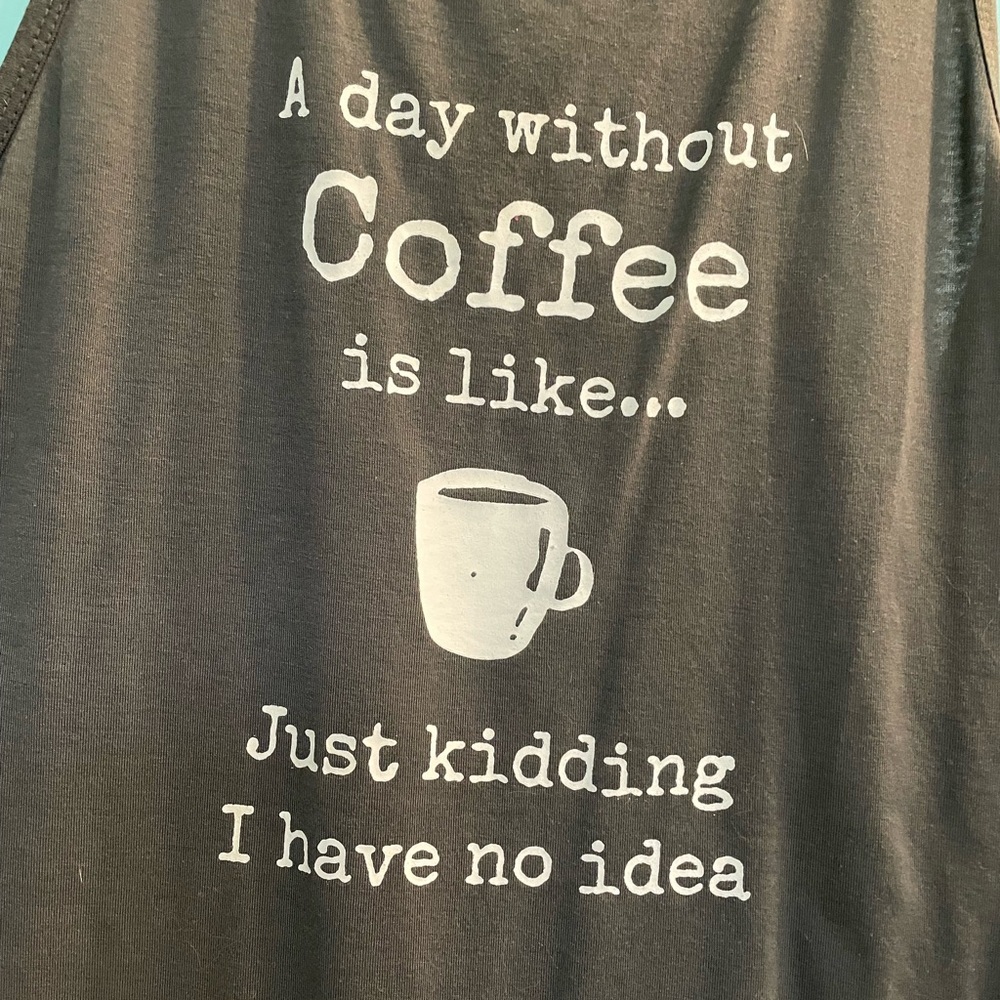 Coffee themed workout tank in XL gray